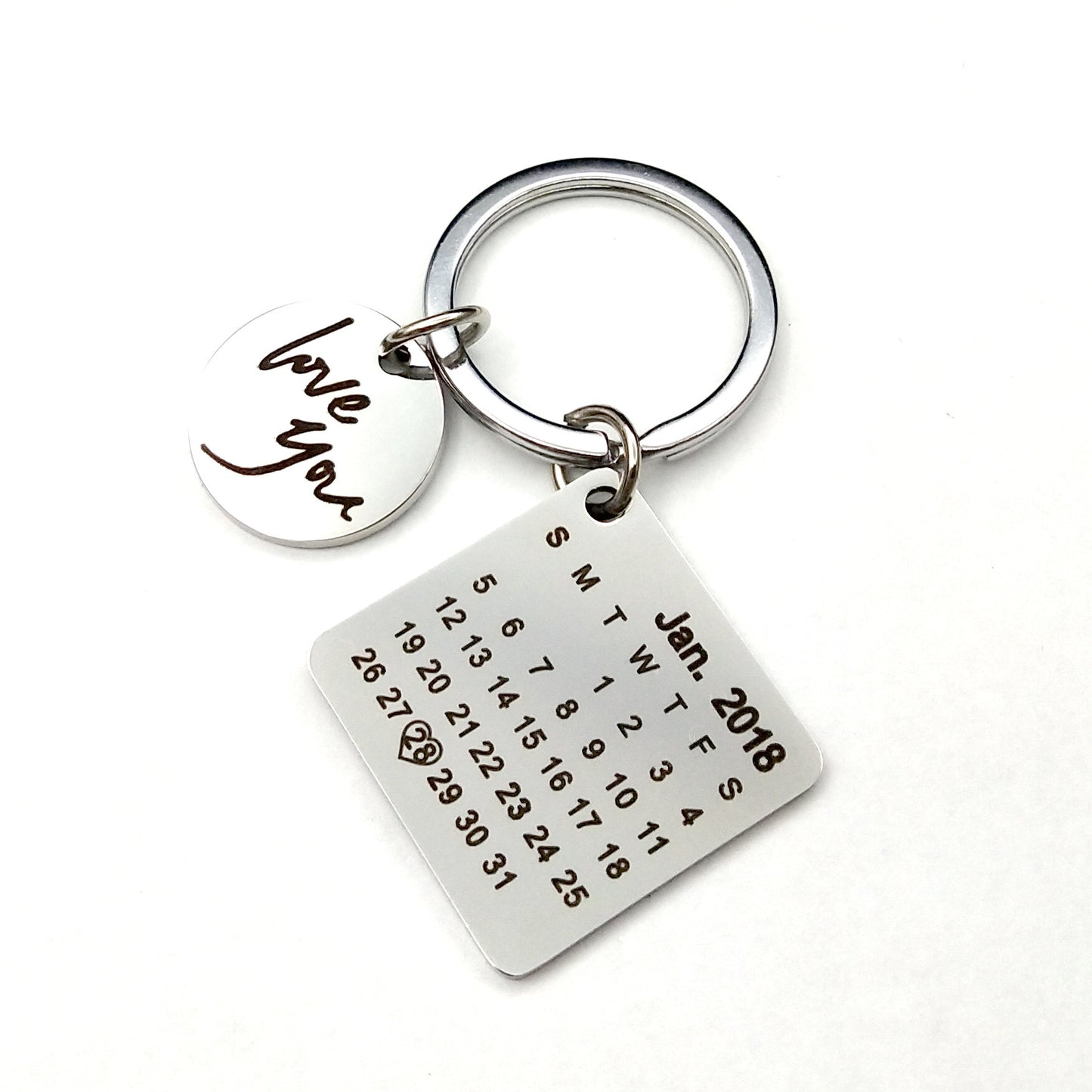 Custom DIY  Stainless Steel Calendar Hand Carved  Keychain