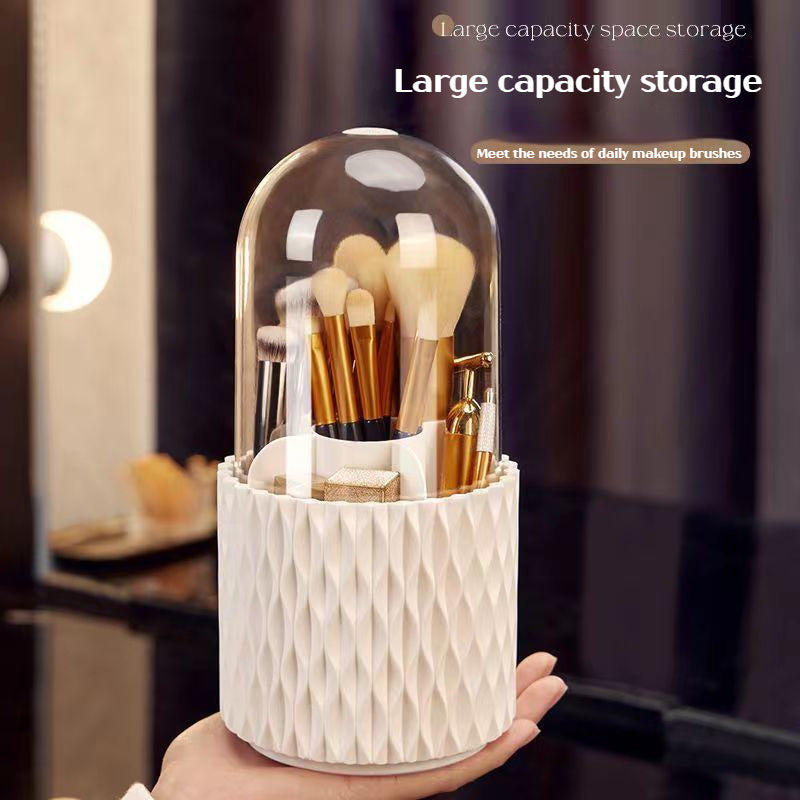 360 Rotating Large Capacity Transparent Makeup Brush Storage | Acrylic Desktop Pen Holder With Lid