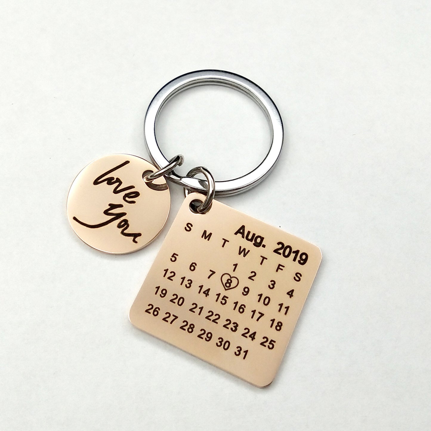 Custom DIY  Stainless Steel Calendar Hand Carved  Keychain