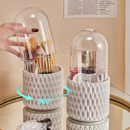 360 Rotating Large Capacity Transparent Makeup Brush Storage | Acrylic Desktop Pen Holder With Lid