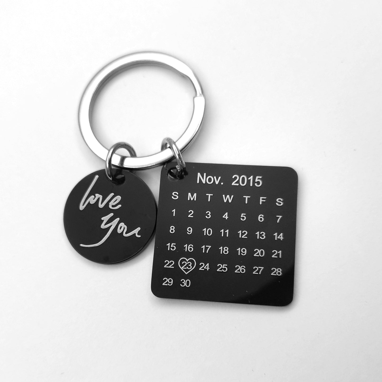 Custom DIY  Stainless Steel Calendar Hand Carved  Keychain