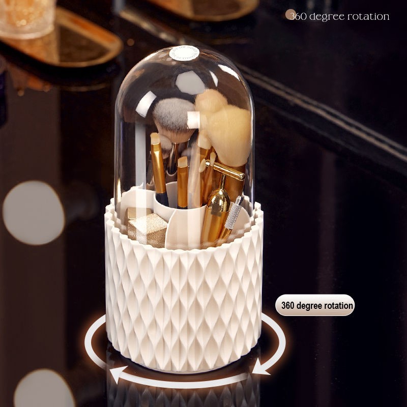 360 Rotating Large Capacity Transparent Makeup Brush Storage | Acrylic Desktop Pen Holder With Lid