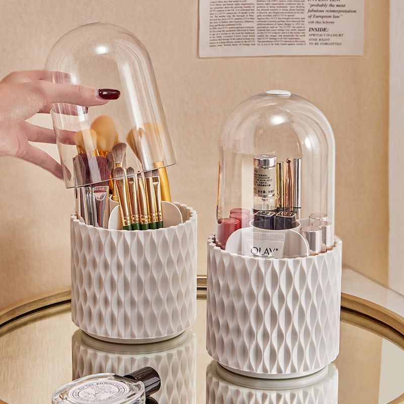 360 Rotating Large Capacity Transparent Makeup Brush Storage | Acrylic Desktop Pen Holder With Lid