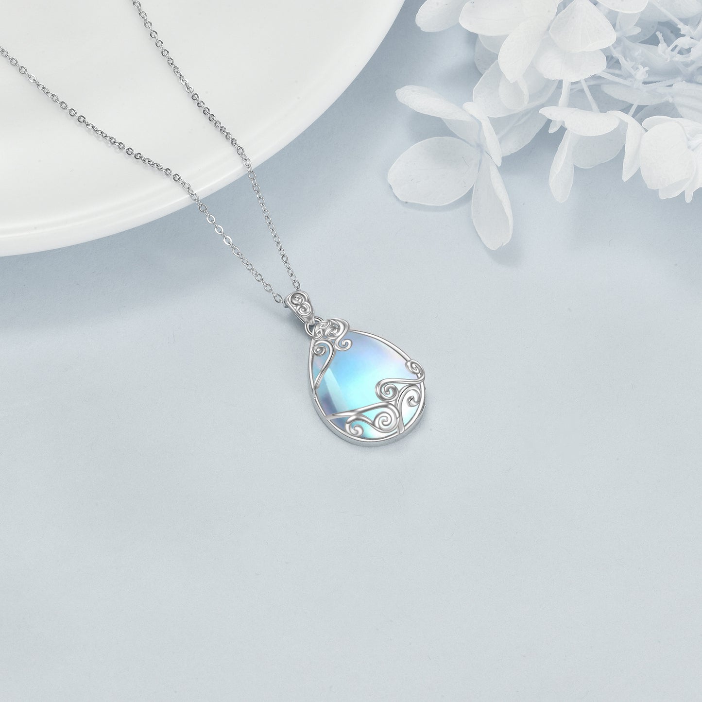 Sterling Silver Moonstone Pendant Necklace