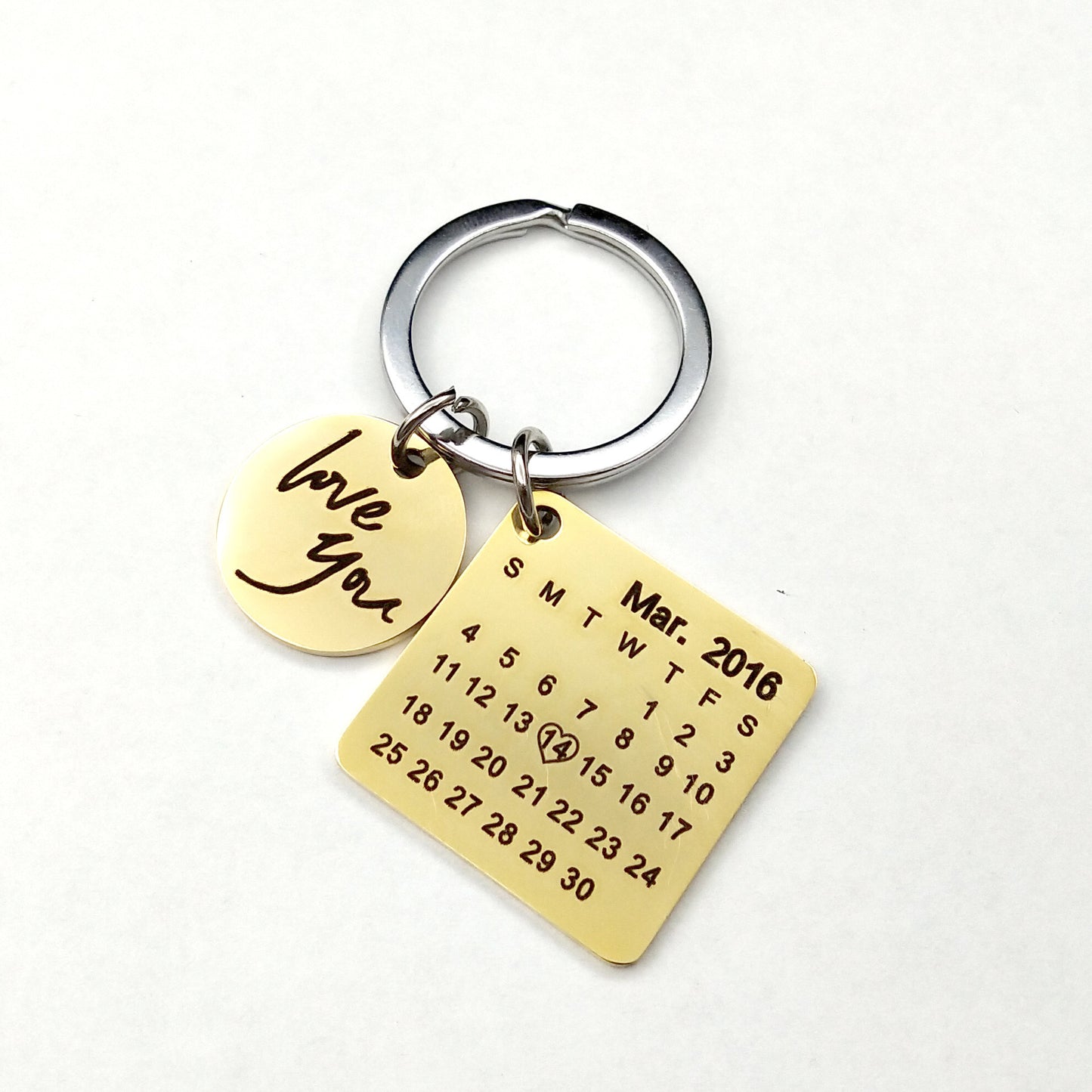 Custom DIY  Stainless Steel Calendar Hand Carved  Keychain