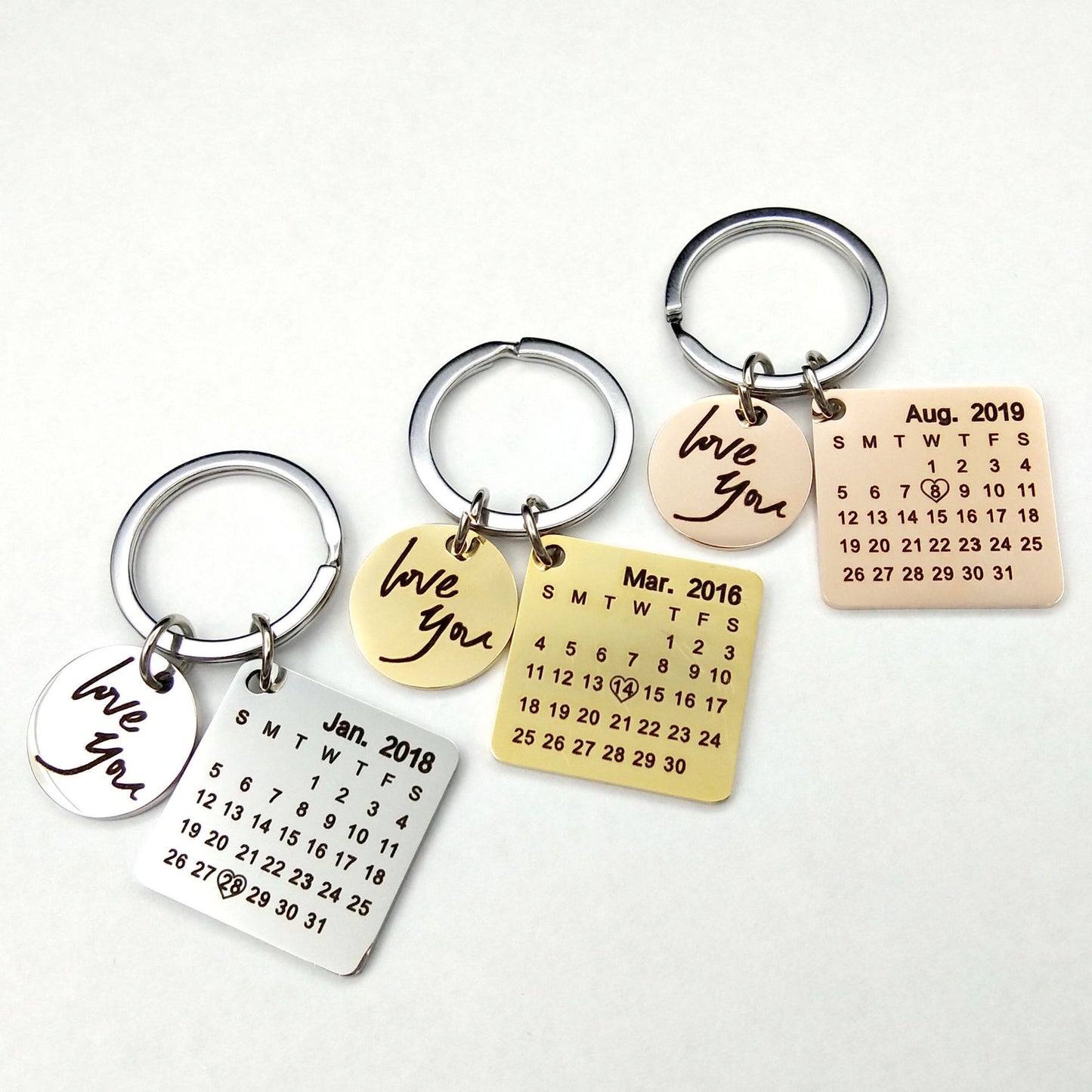 Custom DIY  Stainless Steel Calendar Hand Carved  Keychain